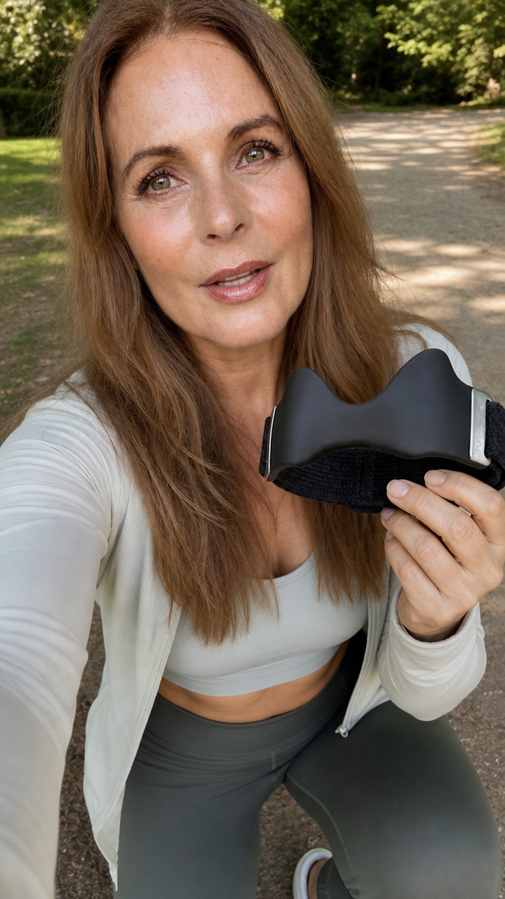 Jenny med Precisionsremmen ute på promenad